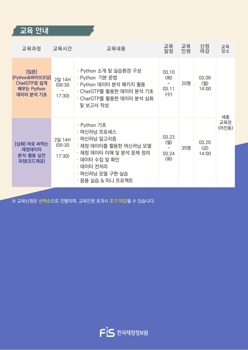 2026년 3월 재정데이터 분석·활용 교육일정 안내2